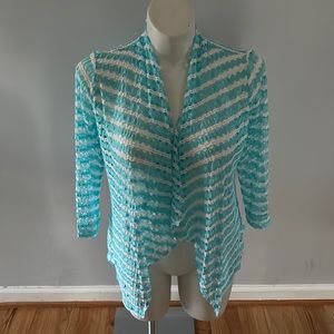 Hearts of Palms blue and white cut out cardigan